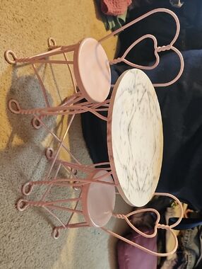 American Girl Pink Bistro Table and Two Heart-Back Chairs